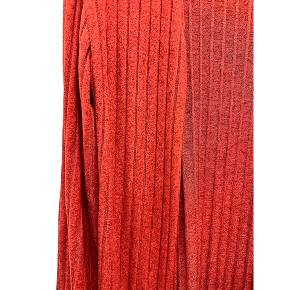 Long Open Front Red Ribbed Cardigan Duster With Long Sleeves 95% Polyester & Com - Picture 2 of 5
